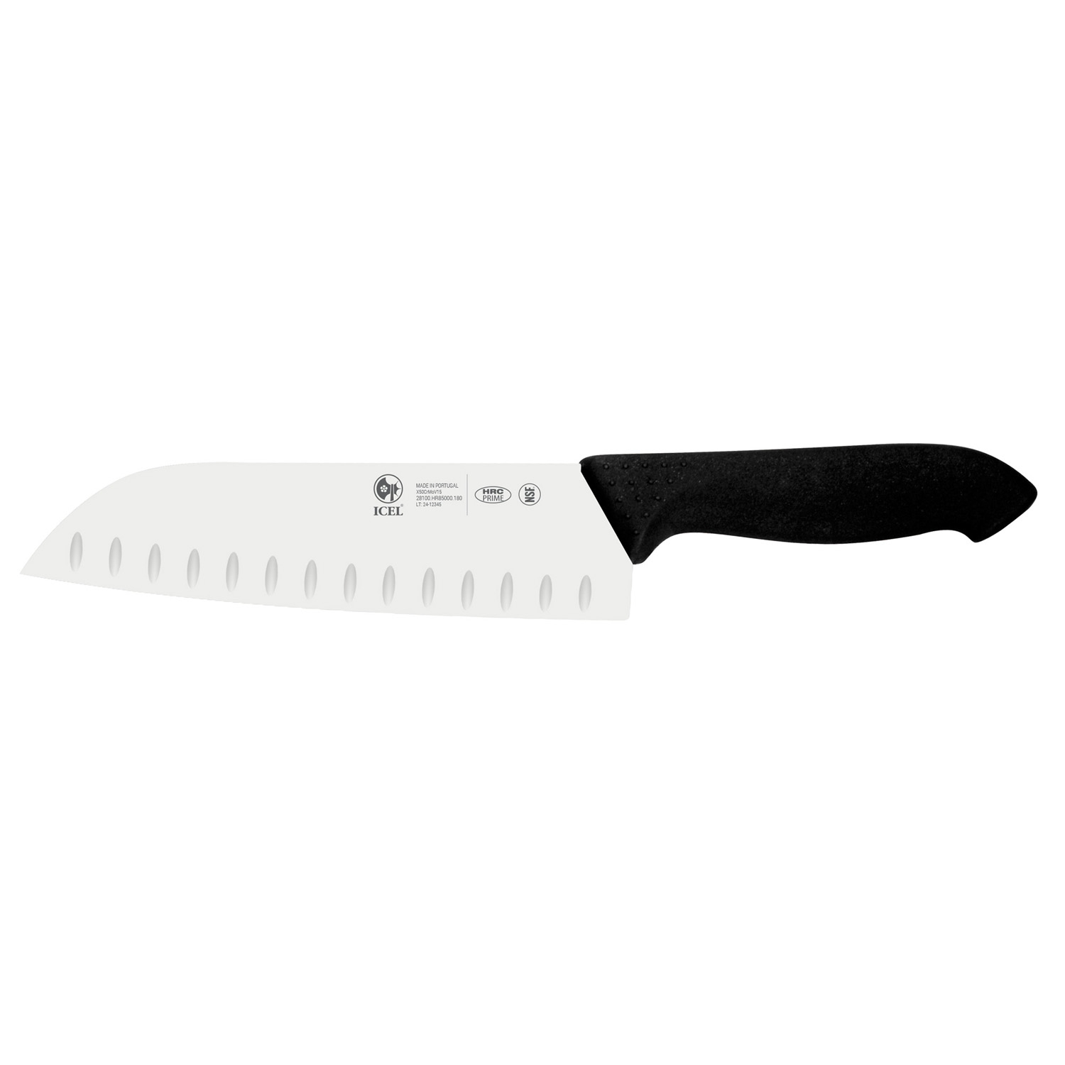 Нож японский Santoku 180/300 мм. с бороздками, черный HoReCa Icel /1/6/