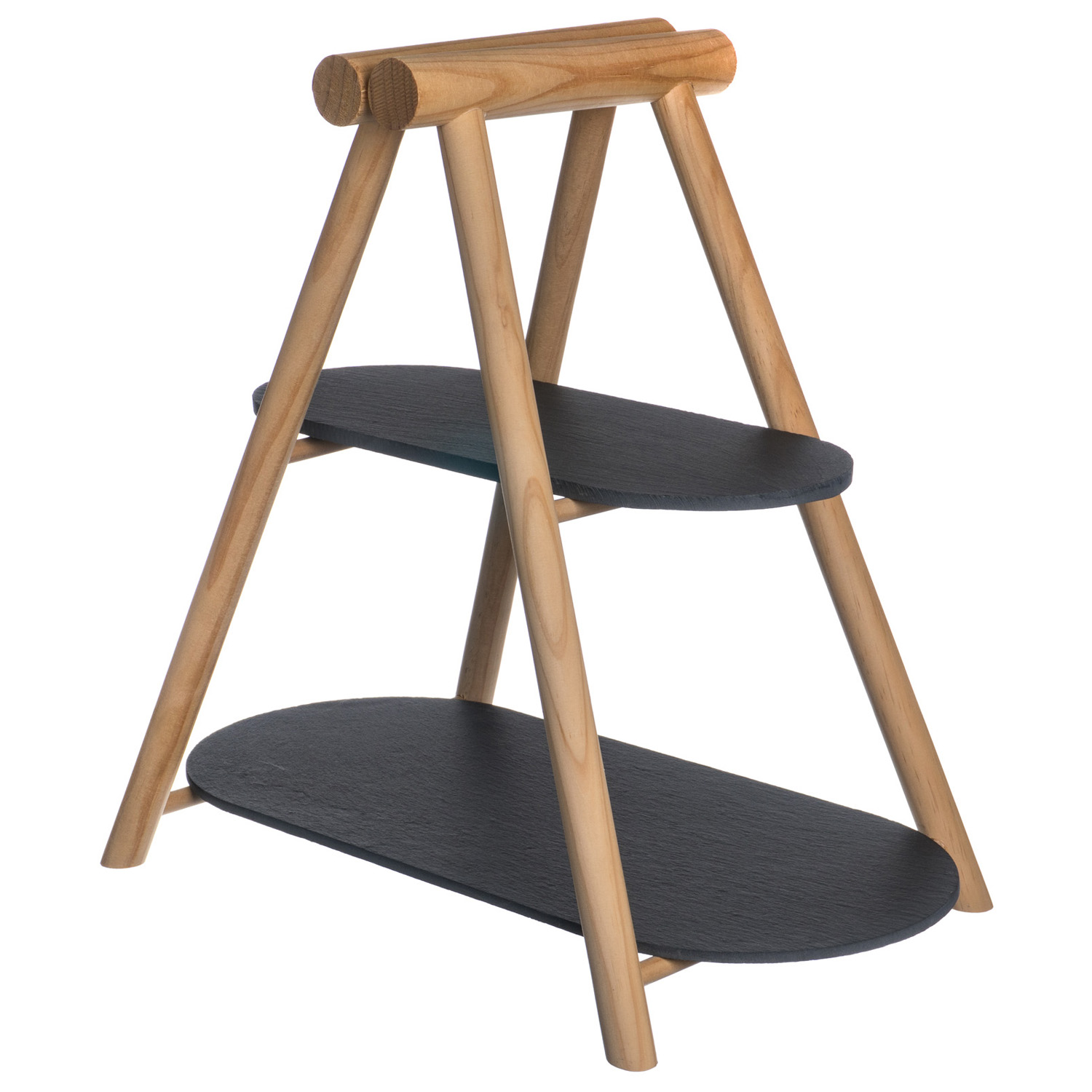 Этажерка 2-х ярусная 31*13,5/41*18,5 см. h=37 см. овальная с дерев. ножкой черная, сланец MGprof /1/5/ АКЦИЯ