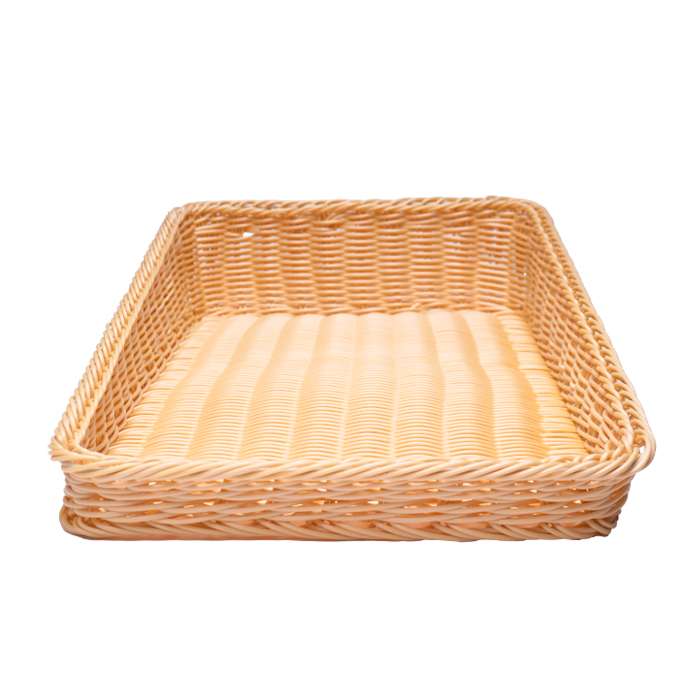 Корзина для хлеба прямоуг. 45*30 см. h=4/10 см. с приподнятым краем бежевая полиротанг MGprof /1/25/ АКЦИЯ