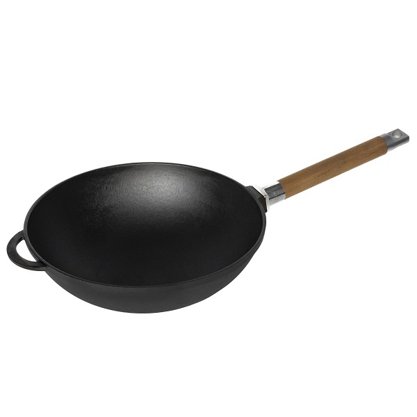 Сковорода Wok d=24 см. h=8,2 см. 2,15 л. чугун со съем дерев. ручкой  (индукция) /1/6/