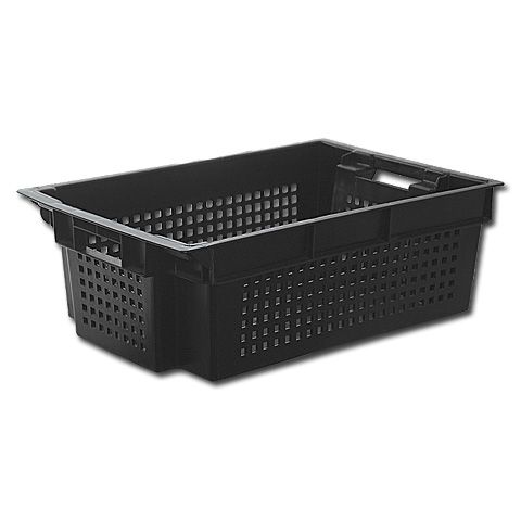 Ящик 600*400*200 мм. для овощей конусный перфорир. дно сплошное, черный (крышка 73263,76402) /1/35/140/