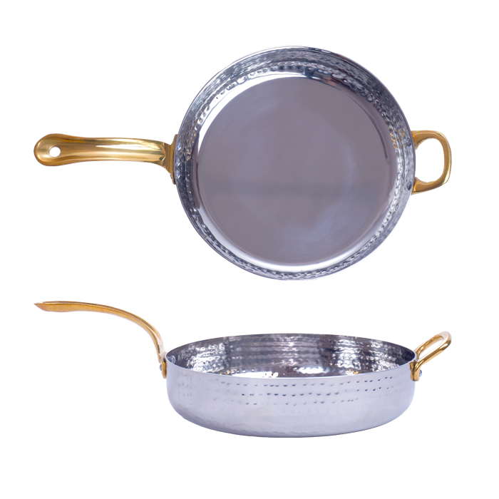 Сковорода порц. d=18,5 см. h=4,5 см. 1,05 л. нерж. глубокая с 2 ручками латунь MGsteel /1/36/