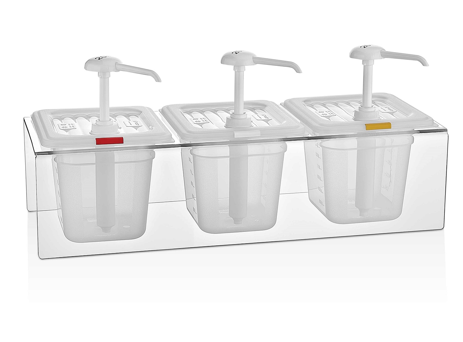 Диспенсер (емкость) для соуса 3 шт. GN 1/6 h=150 мм. 2 л. на подставке, с дозатором (25 мл), п/п, прозрачный GP /1/
