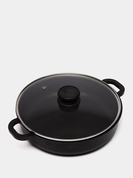 Сковорода d=30 см. h=7,5 см. 5,5 л алюм. с антиприг.покрыт.с крышкой с 2 ручками /1/4/