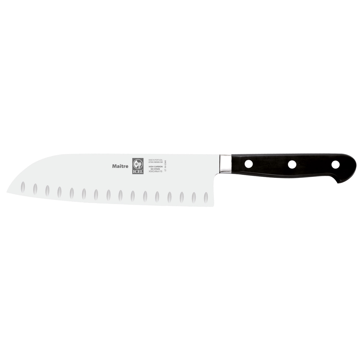 Нож японский Santoku 180/300 мм. с бороздками, кованый MAITRE Icel /1/