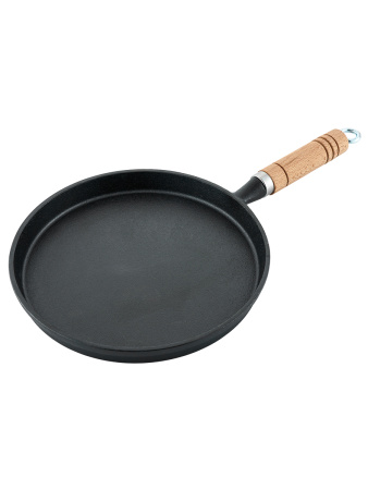 Сковорода для блинов d=22 см. h=2 см. 0,7 л. чугун. с дерев. ручкой /1/6/