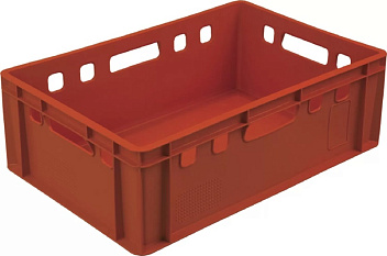 Ящик 600*400*200 мм. для мяса Е2 прямой сплошной, красный (крышка 76402) /1/48/ Ящик 600*400*200 мм. для мяса Е2 прямой сплошной, красный (крышка 76402) /1/48/