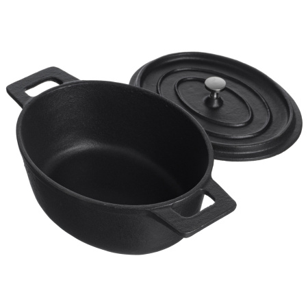 Кастрюля для запекания 800 мл. 180*140 мм. h=70 мм. с крышкой, черная, чугун /1/