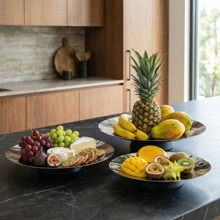 Ваза для фруктов 31 см. h=4 см. нерж. на дерев. ножке Abert /1/ ВДОХНОВЕНИЕ