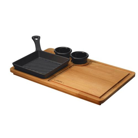 Сковорода-гриль порц. 16*16 см. h=3 см. 0,45 л. чугун. на дерев. подставке LAVA /1/5/