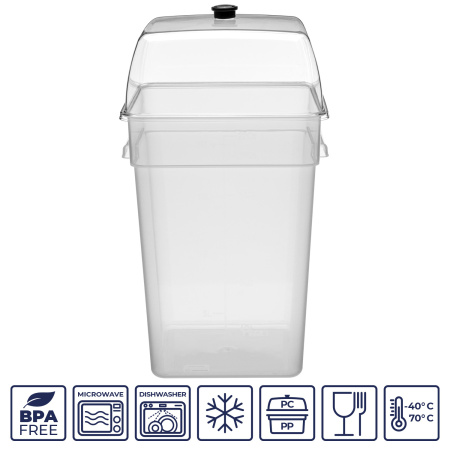 Контейнер для продуктов квадр. 20,8 л. 28*28*40 см. с мерн.шкалой, прозрач, п/п, б/крышки (кр.76717,76715,76714,76716,76836) GP/1/12/