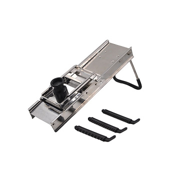 Мандолина (овощерезка) 40*12 см. с 3-мя насадками и толкателем, нерж и пластик MGsteel /1/6/