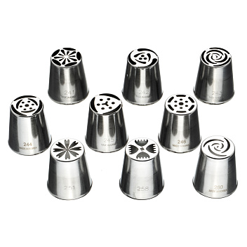 Набор кондитерских насадок  9 шт нерж. для кремовых цветов /1/ Набор кондитерских насадок  9 шт нерж. для кремовых цветов /1/