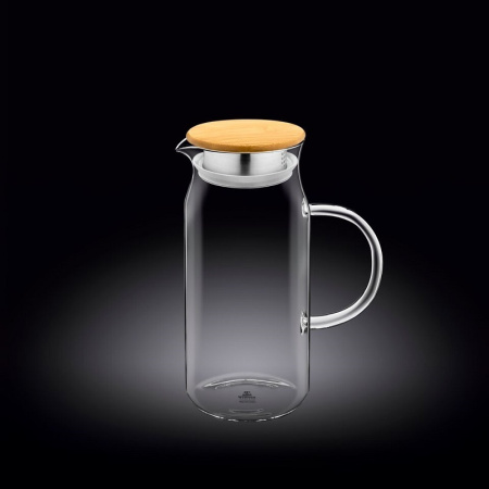 Кувшин 1 л. d=85 мм. h=210 мм. с крышкой бамбук + сетка нерж Термостекло Wilmax /1/18/