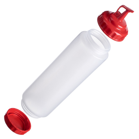 Емкость для соуса 1000 мл. d=75 мм. h=290 мм. c 2 крышками прозрачная, крышки красные GP /1/96/