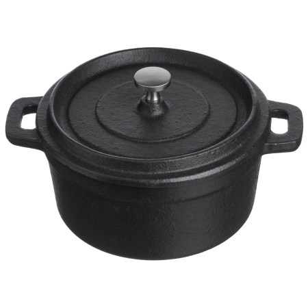 Кастрюля для запекания 550 мл. d=120 мм. h=80 мм. с крышкой, черная, чугун /1/