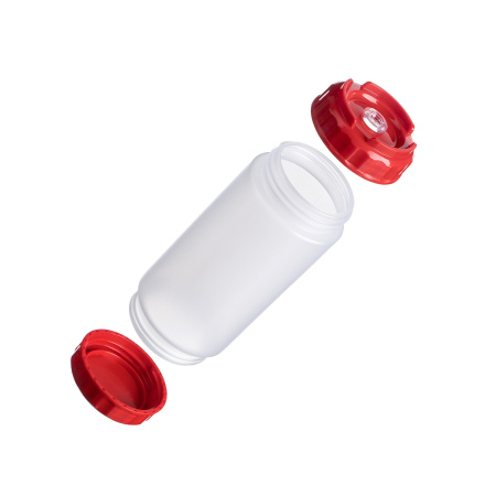 Емкость для соуса  500 мл. d=70 мм. h=200 мм. с 2 крышками, с силик. носик. прозрачная, крышки красные GP /1/96/