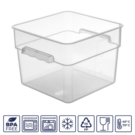 Контейнер для продуктов квадр. 11,4 л. 28*28*21 см. с мерн.шкалой, прозрач, п/п, б/крышки, штабелир. (кр.76717,76715,76714,76716,76836)GP/1/12/