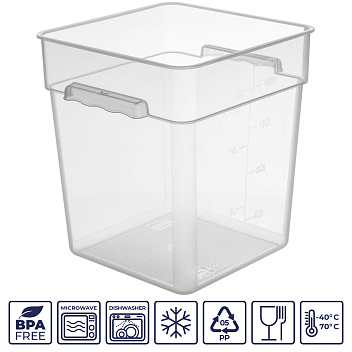 Контейнер для продуктов квадр. 17,2 л. 28*28*32 см. с мерн.шкалой, прозрач, п/п, б/кршки (кр. 76717,76715,76714,76716,76836)GP/1/12/