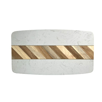 Блюдо для подачи прямоуг. 32*18 см. белое, мрамор, с дерев. вставкой MGprof /1/6/ АКЦИЯ