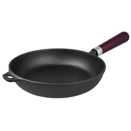 Сковорода d=22 см. h=4,8 см. 1,2 л. чугун. глубокая с дерев. ручкой /1/6/