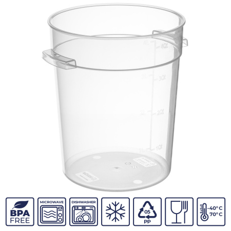 Контейнер для продуктов круглый  4,2 л. d=18 см. h=21,5 см., с мерной шкалой, прозрачный, п/п, без крышки (крышка 76733, 76732, 76731, 76730) GP /1/12/