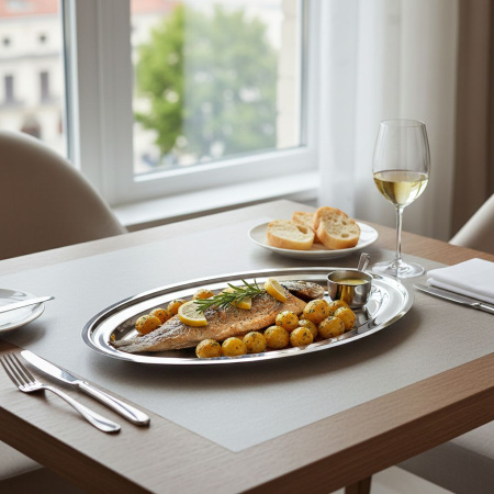 Блюдо для подачи овальное 700*285 мм. для рыбы, нерж. Abert /1/