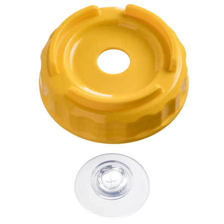 Емкость для соуса 1000 мл. d=75 мм. h=257 мм. c 2 крышками, с силик. носик. широкая прозрачная, крышки желтые GP /1/96/