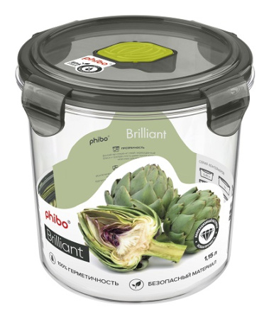 Контейнер для продуктов круглый  1,15 л. d=12,5 см. h=12 см. герметич. с клапаном "Бриллиант"/1/12/