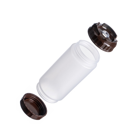 Емкость для соуса  500 мл. d=70 мм. h=200 мм. с 2 крышками, с силик. носик. прозрачная, крышки коричневые GP /1/96/