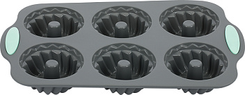 Форма для выпечки кексов 28,5*17,5 см.  6 ячеек. d=72 мм.  фигурная, силикон /1/100/