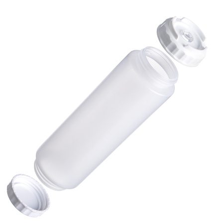 Емкость для соуса 1000 мл. d=75 мм. h=290 мм. c 2 крышками, с силик. носик. прозрачная, крышки белые GP /1/96/