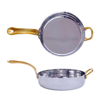 Сковорода порц. d=15,5 см. h=4 см. 0,7 л. нерж. глубокая с 2 ручками латунь МГ (MG) /1/36/