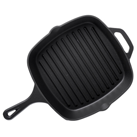 Сковорода-гриль 24*24 см. h=5 см. 2 л. черная, чугун. /1/
